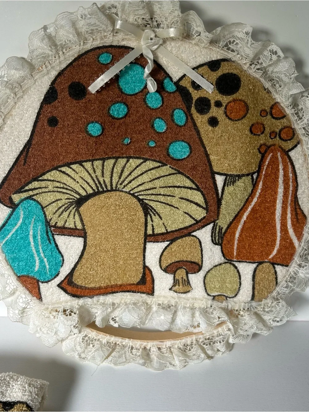 Vintage 70s Cannon Mushroom Hand Towel + Handmade Holder Retro Boho MCM Decor